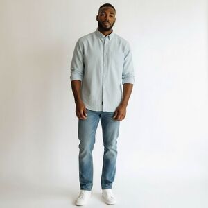 Domani Solid Light Blue Long Sleeve Button Up Cotton Blend Dress Shirt 2XL